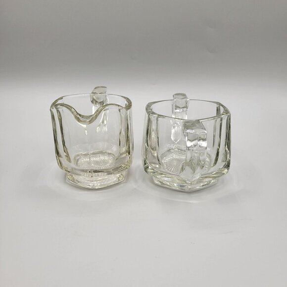 Pressed Glass Open Sugar and Creamer Set Vintage Wide Panels Heavy Thick Glass - Picture 4 of 9